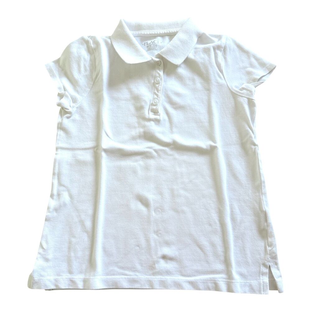 The Children’s Place Girls Medium 7/8 White Short Sleeve Polo Shirt Top Uniform